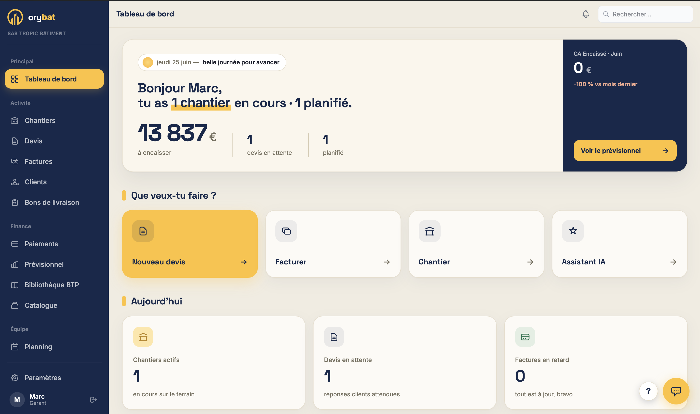 oryBat — tableau de bord sur ordinateur